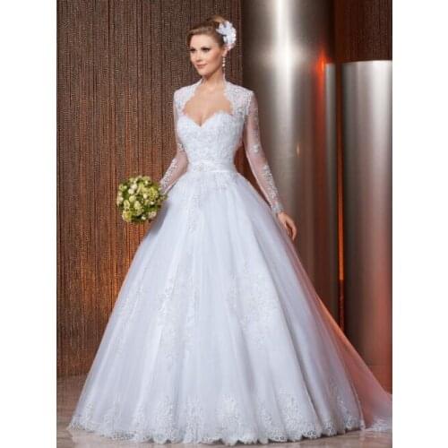 Vestido De Noiva Sweetheart bridal gown With Crystal Belt Lace Jacket A Line Lace Robe De Mariage mother of the bride dresses