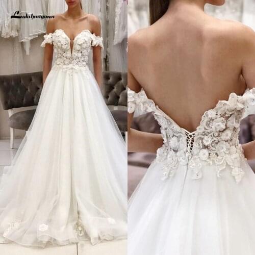 Flowers Wedding Dress Boho Off Shoulder Vestido de Noiva 2020 Sexy Bridal Dress A Line Princess Beach Wedding Gowns Plus Size