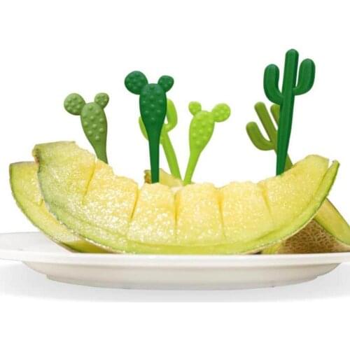 6Pcs/Box Fruit Toothpicks Portable Green Cactus Shape ABS Creative Kids Tableware Cake Forks for Kitchen Salad Toothpicks