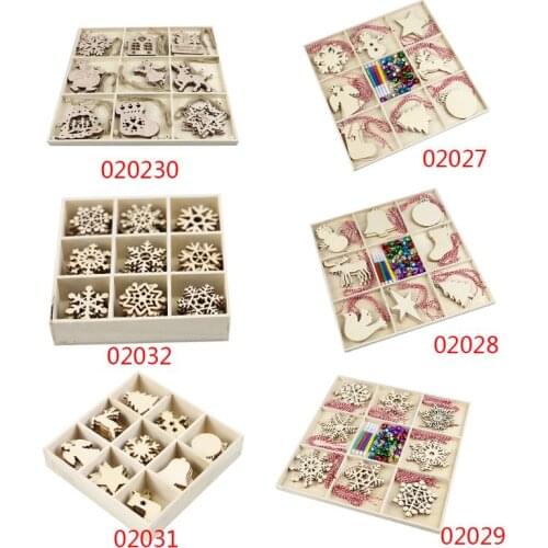 1 Set Christmas Tree Ornament Unfinished Wooden Tags Cutout DIY Crafts with Rope