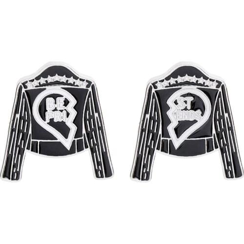 2 ps/ set Black Leather Jacke Broken Heart Brooches Best Friends Enamel Brooch Forever Friendship Lapel Pins