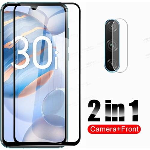 2 in 1 Camera Tempered Glass For Huawei Honor 30i 20 Lite 30 Light On Honar Honer 30s 20s Screen Protector Cover Protective Film