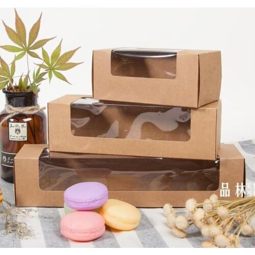 20pcs kraft paper pvc plastic window Macarons box, Kraft paper gift cookies cake packaging box,rectangle biscuits pastry box