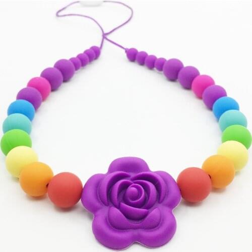 2016 Luxury Fashion Jewelry Silicone Necklace Rainbow flower rose Beads For Jewelry Silicone Teething Necklace