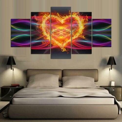 5 Pcs Abstract Heart on Fire Symbol Canvas Pictures Print Wall Art Canvas Paintings Wall Decorations for Living Room Unframe