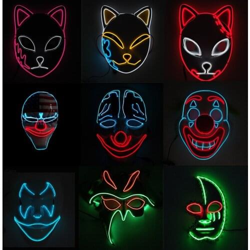 American Video Game Robber EL Wire Mask Horror Joker Smiling Face Japanese Fox Mask For Cosplay Party Decoration