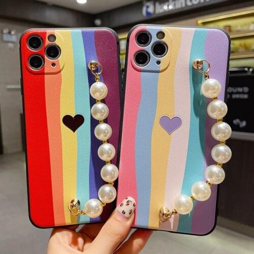 Pearl Bracelet Rainbow Love Case for OPPO A94 A74 A54 A95 A91 A8 A31 A3S A83 A73 Find X3 LITE NEO Reno 2Z ZF 4Z 5F 5Z F19