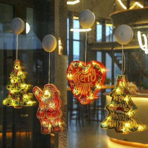 DIY Special Shaped Drill Diamond Painting LED Christmas Lights Sucker Hanging Ornaments Lamp Home Window Door Wall Decoration