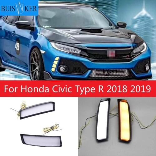 2Pcs DRL For Honda Civic Type R 2018 2019 Led Daytime Running Lights Yellow Turn Signal Lamp ABS Waterproof