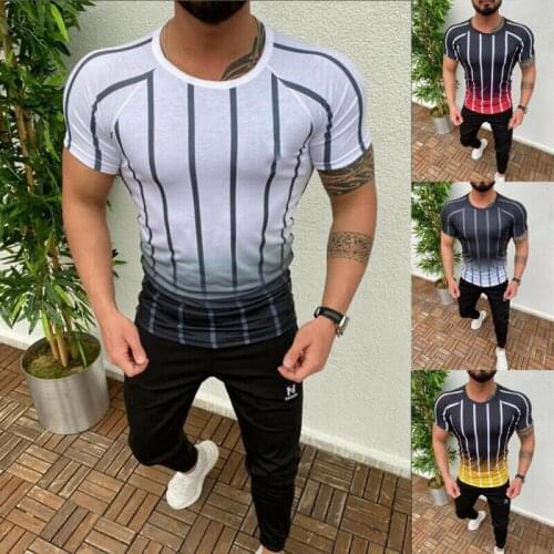 2020 Casual Men T-shirt Stripe Summer Man Fashion Tops Streetwear Male T-shirts Hip Hop Brand Clothing Mens Tee T Shirt Men