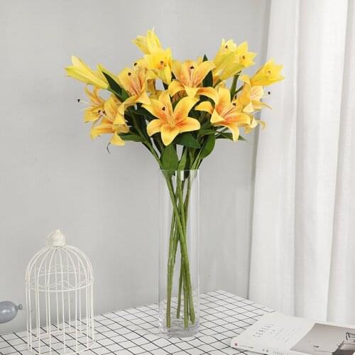 European Style 3 Heads Lily Flower Bouquet Artificial Flower High Quality For Wedding Decoration Fake House Plants Indoor Decor