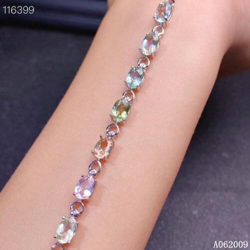 KJJEAXCMY fine jewelry 925 sterling silver inlaid natural tourmaline bracelet fashion girl hand bracelet support test