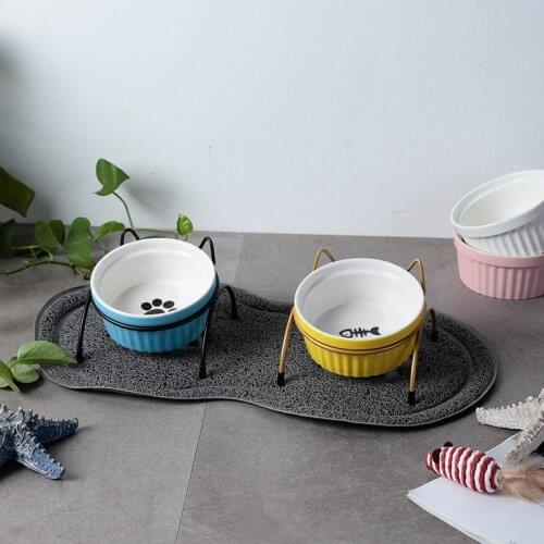 Ceramic Pet Bowl Protect The Spine Table High Foot Cute Cartoon Feeder Dog and Cat Cartoon Bowl Pet Supplies