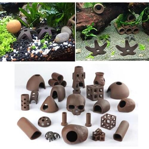 Ceramic Fish Shrimps Shelter House Aquarium Decoration Scorpion House Canister Simulation Stone Fish Tank Decor