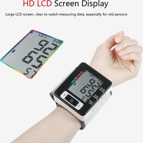 Clinical LCD Automatic Wrist Blood Pressure Monitor With Adjustable Cuff Pulse Rate Detect 2 User Mode IHB Indicator Health Care