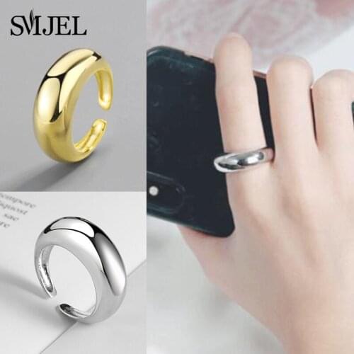 SMJEL Simple Rings for Couples Silver Color Wedding Jewelry Geometric Bar Irregular Round Open Ring Party Gifts Wholesale