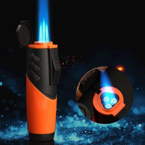 Creative Three Straight Direct Jet Torch Flame Butane Gas inflatable lighter windproof Zinc Alloy cigar special lighter fashion