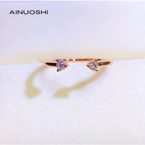 AINUOSHI 18K Gold 0.096 Carat Round Real Natural Diamond Engagement for Anniversary Girlfriend Christmas Ring Jewelry Gift