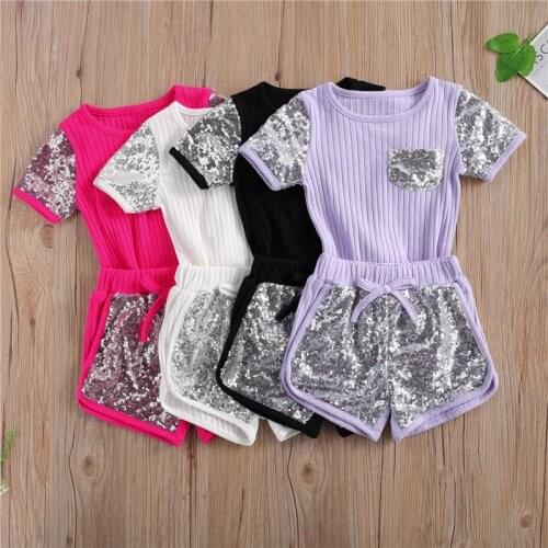 Summer Baby Girls Clothing Infant Clothes Suits Casual Sport Cotton Sequins T Shirt Pants 2PCS/Sets Kids Children Tracksuits
