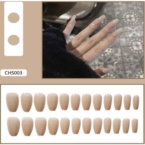 MSCHENGDORIS Nude Extra Long Fake Nails Coffin Full Cover Glossy False Nail Long Ballerina Nails with Glue Sticker