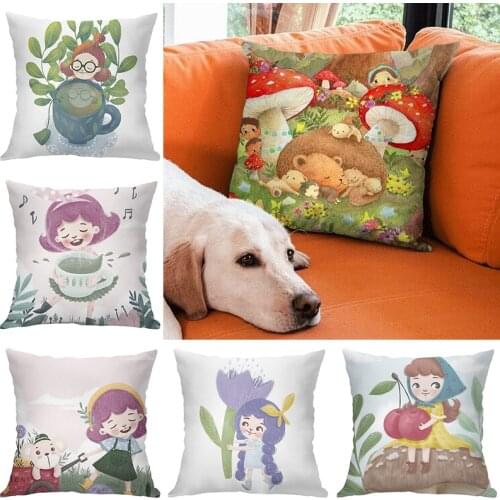Cartoon Decorative cushion cover 45X45 Throw pillows Cute Girl Pillow Case