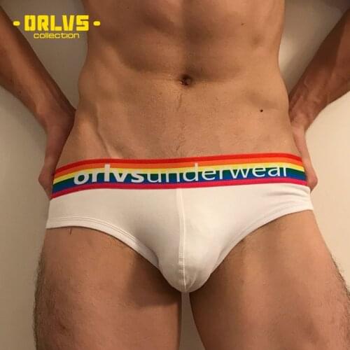 Fashion Underpants Men Briefs Cotton Rainbow Color Male Panties Cueca Tanga Hombre Low Waist Underwear Bikini Briefs U Convex