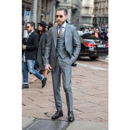 2017 Latest Coat Pant Designs Smoking Grey Groom Men Suit Slim Fit 3 Piece Skinny Tuxedo Suits Custom Blazer Terno Masculino
