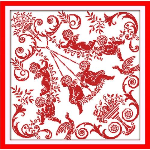 The swinging angels cross stitch kit cartoon count stamped fabric 14ct 11ct hand embroidery DIY handmade needlework supplies bag