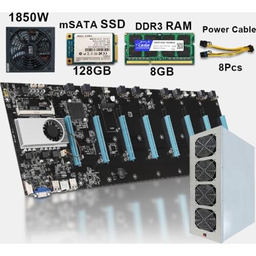 Mining motherboard set frame miner rig with CPU SSD 128GB DDR3+8GB RAM+Chassis+power supply 1850W BTC T37