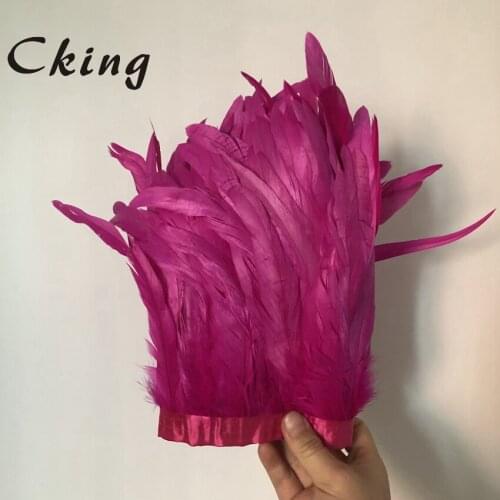 Cking 2019 New 15-20cm Hot Pink Dyed chicken feather trims 2 Meters Rooster tails Feather fringes strips for cloth costumes lace