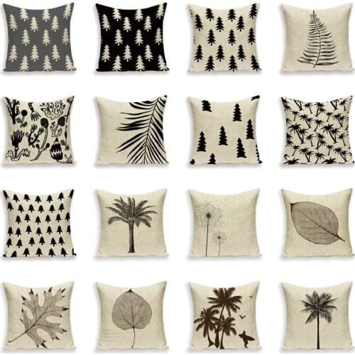 Retro Simple Cushions Case Scandinavian Pine Tree Pillow Covers Outdoor Linen Home Decorating Black Leaf Lumbar Cushion Cover