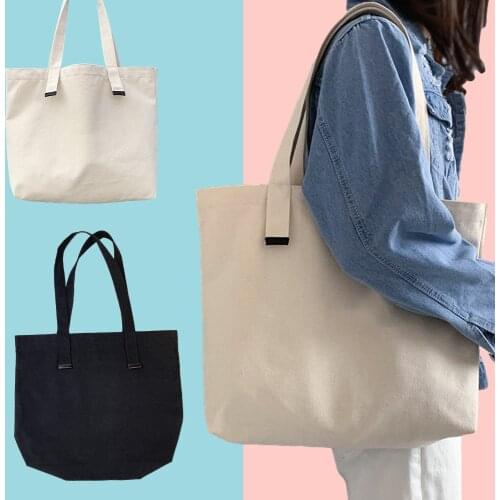 Solid Color Fashion Tote Bag Shopping Original Beige and Black Unisex Travel Canvas Bags Eco Foldable Shopper Totes Large Tote