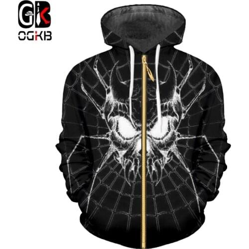 OGKB New Hooded Zip Hoodie Black Men/Womens 3d Digital Print Spider Sweatshirt Casual Hoodies Hiphop Sportswear Pullover Hoody