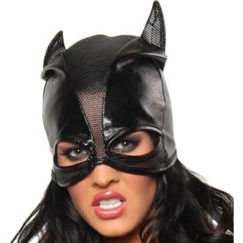 Coat of Paint Spandex Sexy Fetish Wet Look Mistress Head Hood Cat Woman Mask Hen Party Club Costume