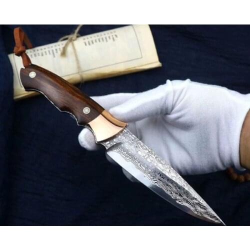 Sand Iron Wood Glory Blade Knife VG10 Damascus Steel Straight Fixed Knifes Tactical Rescue Hunting Fishing EDC Survival Tool