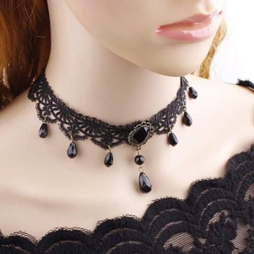 Sexy Gothic Chokers Collar Black Lace Neck Choker Necklace Vintage Victorian Women Chocker Steampunk Jewelry Party