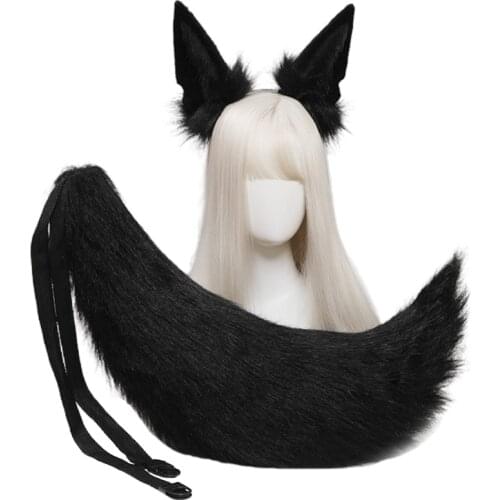 Faux Fur Animal Headbands Furry Animal Wolf Ears Headwear Tail Set Kawaii Hair Hoop for Halloween Cosplay Party Supplies
