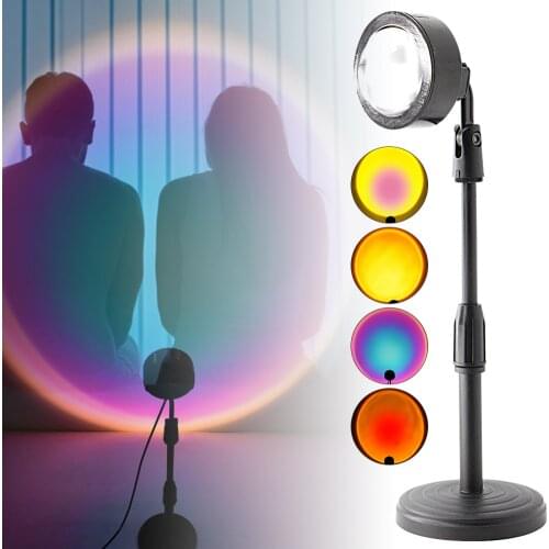 Projection Lamp Rainbow Sunset Floor Stand Night Light Coffe Shop Background Atmosphere Light Sunset Lamp for Home Decoration