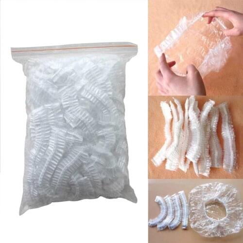 100Pcs Hotel Home Disposable Waterproof Clear Elastic Women Shower Bath Cap Hat Disposable Shower Caps Salon Hotel Shower Cap
