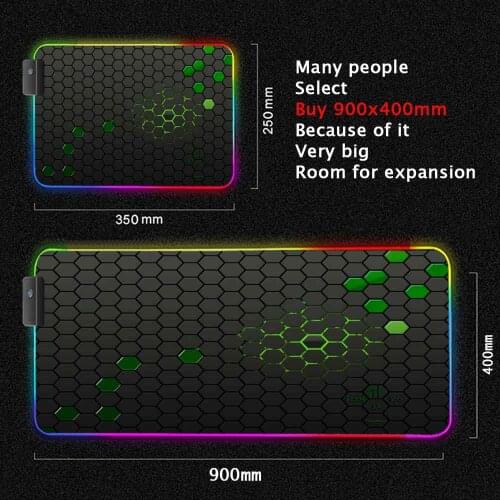 Hexagon Abstract RGB LED Mousepad Gamer 40X90CM Gaming Mouse Pad Cool New Notebook Pc Accessories Laptop Padmouse Ergonomic Mats