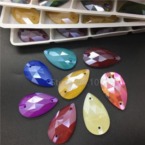 TopStone Mocha Gass Crystal Teardrop Sew On Rhinestone 7x12 11x18 13x22 17x28 mm Flatback Droplet Sew-on Stone 2 Holes For Dress