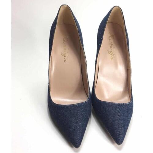 Fashion canvas high-heel ladies pumps New shallow wild office and career shoes 2020 spring new fashion female high heels shoes