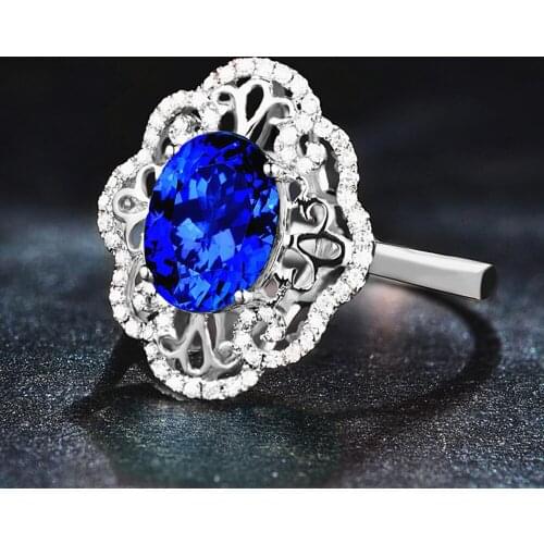 Vintage carving sapphire gemstones blue crystal zircon diamonds rings for women royal jewelry white gold silver color bague gift