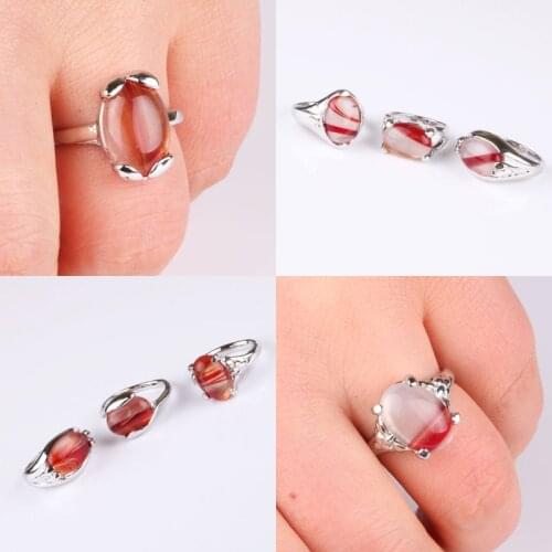 Hgflyxu Silver color Natural Stone vintage rings for women Random style and Elegant Oval big stone ring