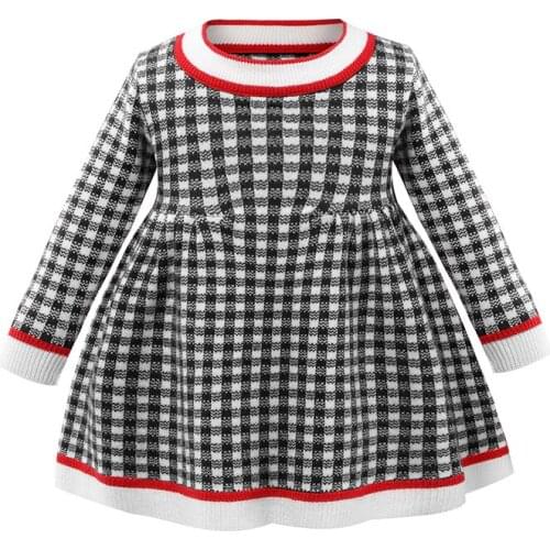Girls Knitted Plaid Dress Autumn winter Children Clothes 1-4T Baby toddler dress for girl princess Cotton warm Christmas Clothes
