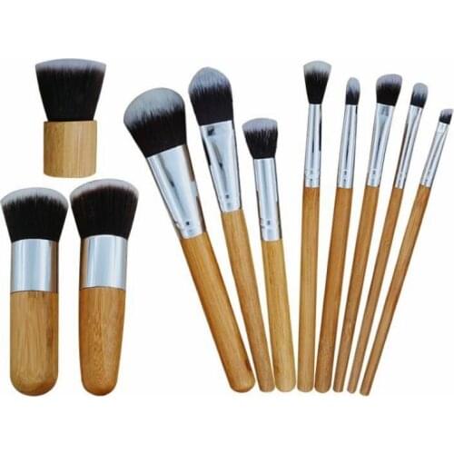 High quality black soft synthetic hair bamboo handle 11pcs cosmetic brushes kit liquid foundation brush in makeup