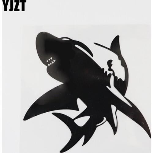 YJZT 14.4CM×13.4CM Fashion Fierce Shark Animal Decal Car Stickers Black/Silver Vinyl 13D-1032