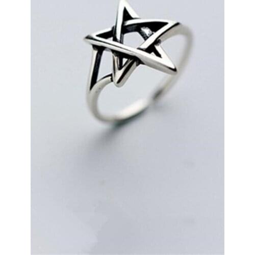 Retro 925 Sterling Silver Hollow Five-pointed Star Interweaving Star Geometric Open Rings for Women INS Fashion Jewelry SR342