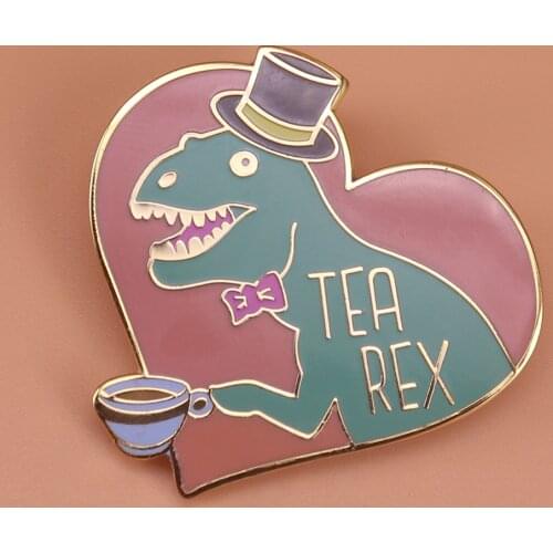 Tea rex enamel pin gentleman dinosaur brooch creative bow top hat Tyrannosaurs pins cute art badge funny tea lover gift