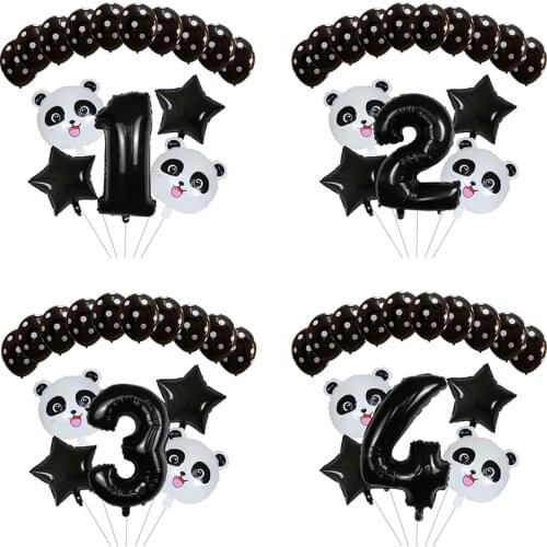 15pcs Cartoon Animal Black Foil Number Balloon Set Star Panda Children Birthday Party Decoration Baby Shower Kids Animal Ballon